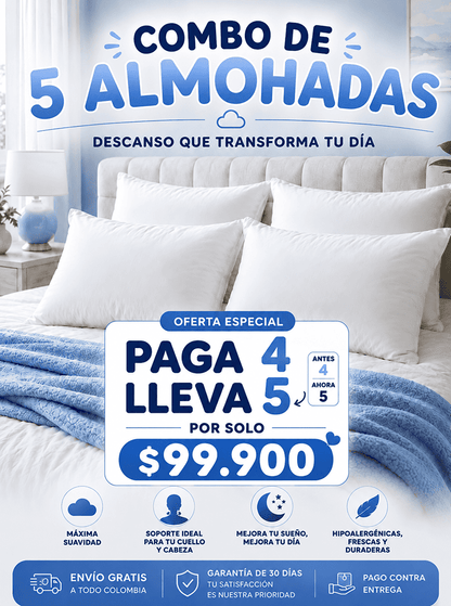 Combo De Almohadas x5 Ergonómicas: Ten Un Sueño Profundo